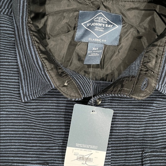 NWT St. John's Bay Classic Fit Navy Blue Striped Shirt Jacket - Picture 2 of 5